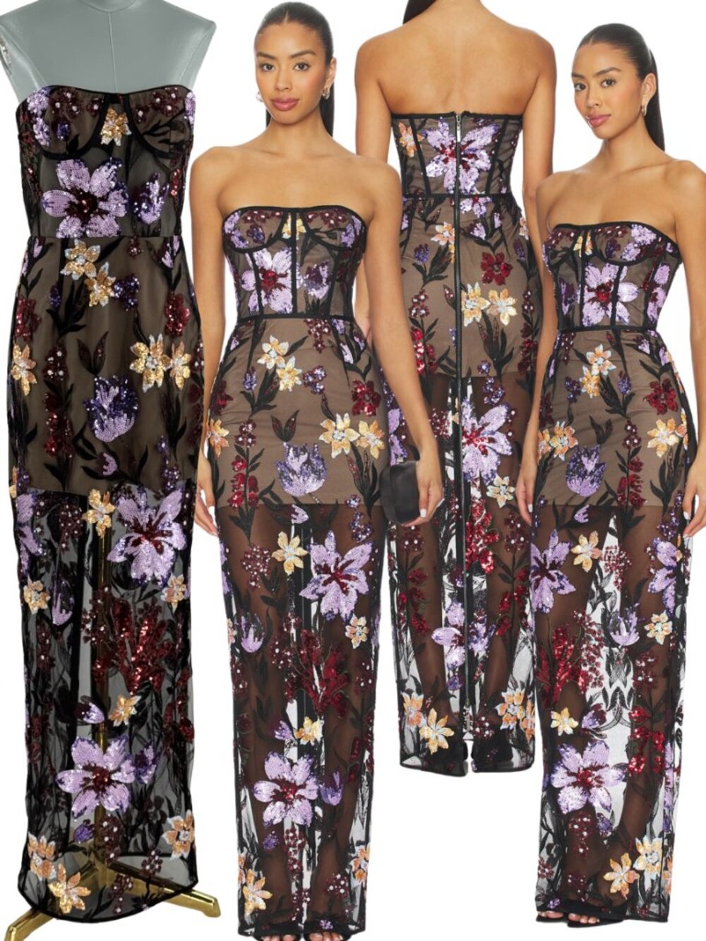 🆕 BRONX & BANCO 🧿 NWOT Dahlia Purple Floral Multi Sequin Maxi - Sz M US 6